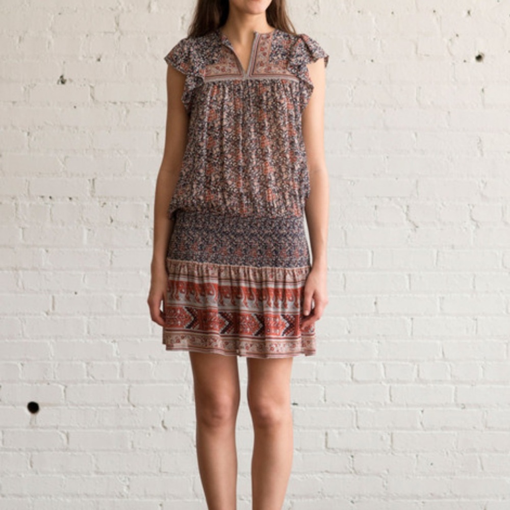 Ulla Johnson Floral Silk Drop Waist Simone Prairie Mini Dress
